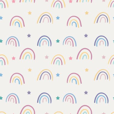 Sevimli gökkuşağı karalama deseni, el çizimi elementler, kusursuz vektör tekrarı