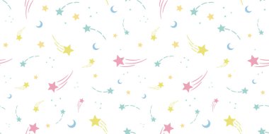 Kayan yıldızlı şirin gökyüzü deseni, vektör tekrar arkaplan, pastel duvar kağıdı