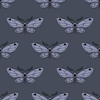 Güve vektör deseni, sihirli arkaplan, pürüzsüz tekrar kiremit