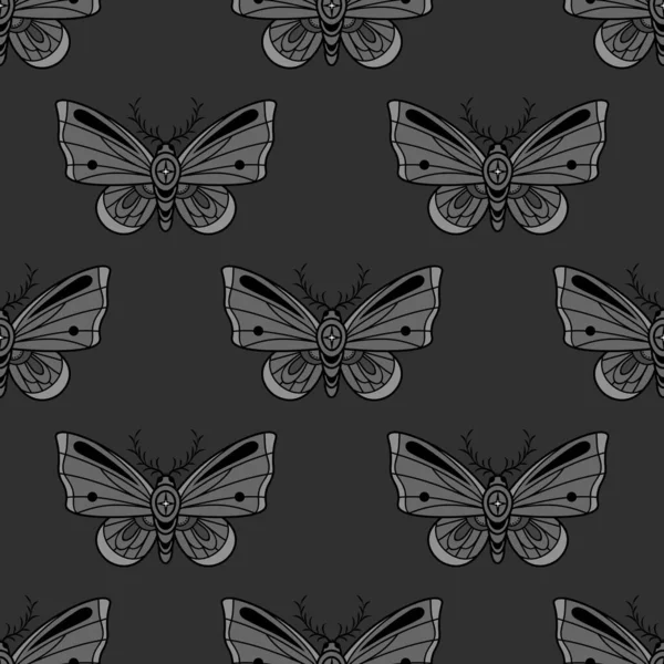 Motif Vectoriel Papillon Nuit Fond Gothique Carreaux Répétés Sans Couture — Image vectorielle