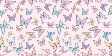 Renkli çizgi film kelebek vektör deseni, arka planı tekrarla.