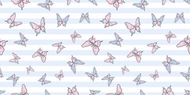 Pembe ve mavi kelebek vektör deseni, arka planı tekrarla