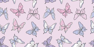 Mavi ve pembe kelebek vektör deseni, arka planı tekrarla