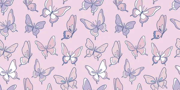 Pink Purple Butterfly Vector Pattern Repeat Background — Stock Vector