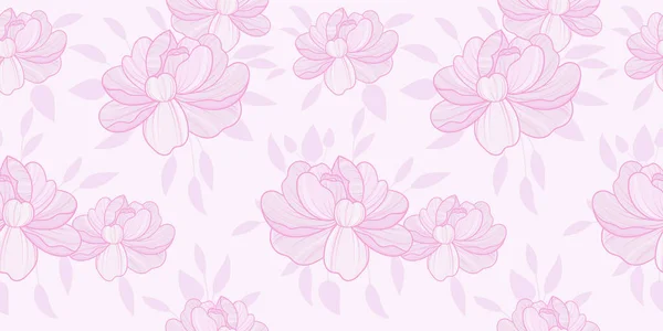 Pastellrosa Blumenvektormuster Pfingstrose Hintergrund Nahtlose Wiederholung — Stockvektor