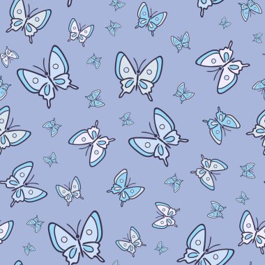 Mavi karikatür kelebek vektör deseni, pürüzsüz tekrar kiremit