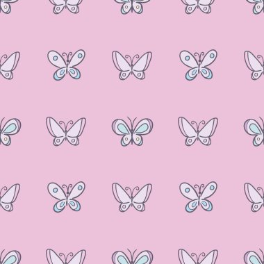 Çizgi filmdeki kelebek elementleri olan çocuklar için şirin bir vektör deseni..