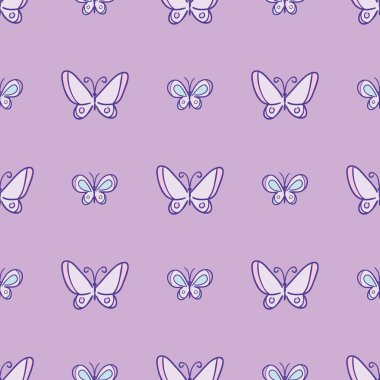 Kelebek vektör deseni, sevimli çizgi film kelebekleri, kusursuz tekrar eden duvar kağıtları.