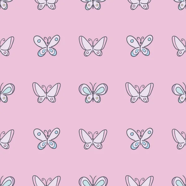 Çizgi filmdeki kelebek elementleri olan çocuklar için şirin bir vektör deseni..