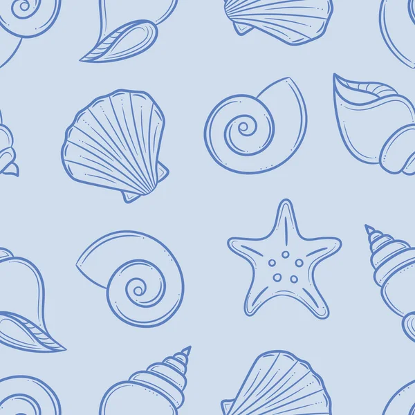 Mavi deniz kabuğu dikişsiz vektör deseni, tekrarlanan arkaplan