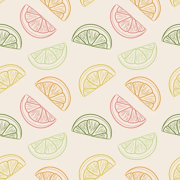 Citrus Fruit Slices Vector Pattern Seamless Repeating Tile — Stock Vector