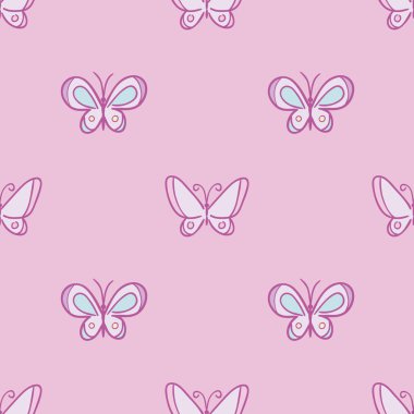 Çocuklar için basit pastel pembe karikatür kelebek deseni, şirin vektör tekrar kiremit