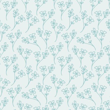 Elle çizilmiş çiçekli mavi vektör deseni, kusursuz tekrarla