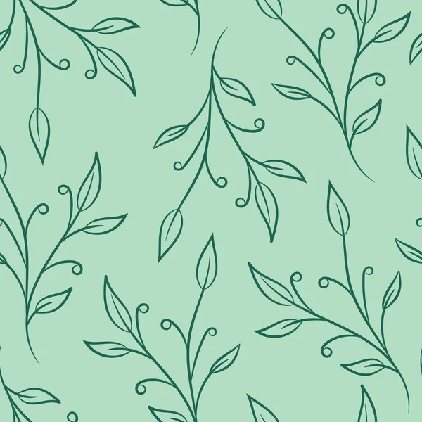 Zarif yeşil vektör elle çizilmiş yapraklarla tekrarlanan desen