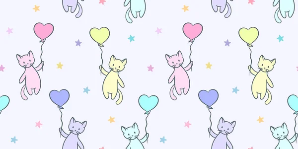 Fundo Vetorial Colorido Bonito Com Gatos Desenhos Animados Segurando Balões —  Vetores de Stock