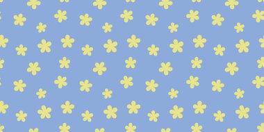 Sarı çiçekler, mavi arkaplan, kusursuz tekrarlanan desen tasarımı