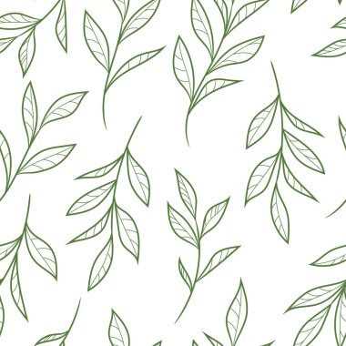 Natural leaf vector pattern with hand drawn leaves, seamless repeating background