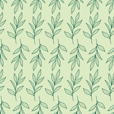 Yaprak vektör deseni, elle çizilmiş yapraklar, pürüzsüz yinelenen arka plan