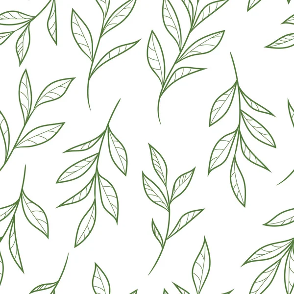 Natural Leaf Vector Pattern Hand Drawn Leaves Seamless Repeating Background — 图库矢量图片