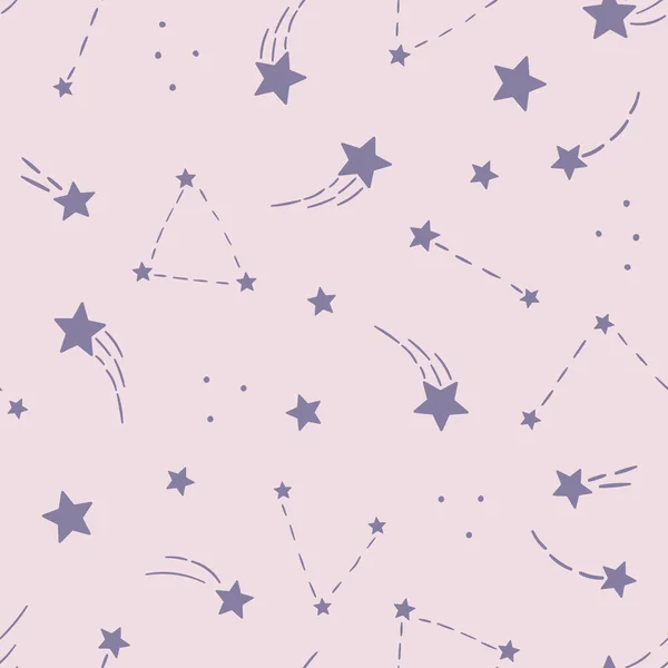 Purple Pink Shooting Stars Vector Repeat Pattern Seamless Background — 스톡 벡터