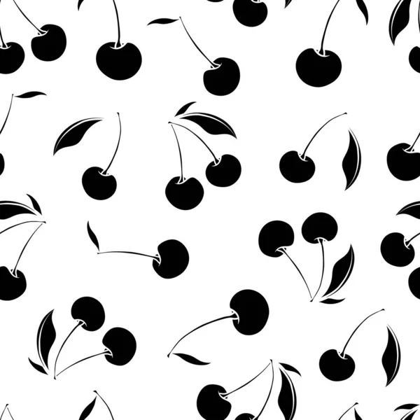 Black White Cherry Vector Repeat Pattern — ストックベクタ