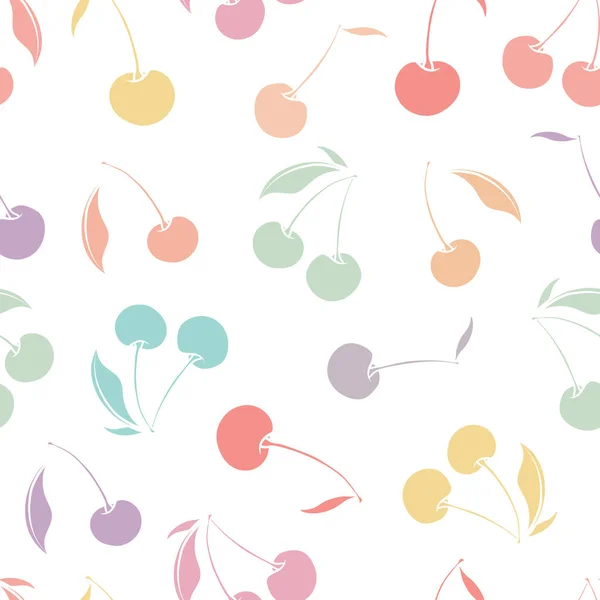 Colorful Cherry Vector Repeat Pattern Adorable Design Hand Drawn Fruits — ストックベクタ