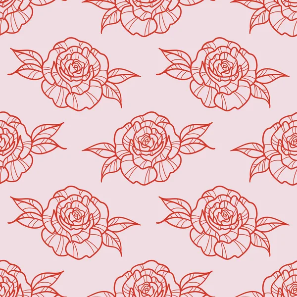 Red Roses Floral Vector Pattern Romantic Flower Background Seamless Repeating — стоковый вектор