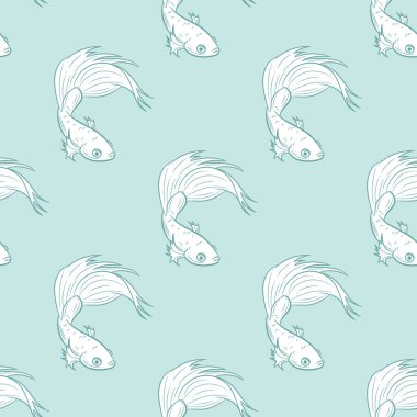 Beta balığı ya da siyam balığı dövüşü, kusursuz vektör deseni, arka plan tekrarı