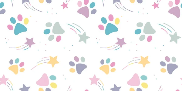 Beyaz arkaplanda renkli patiler, kusursuz pençe deseni, vektör duvar kağıdı