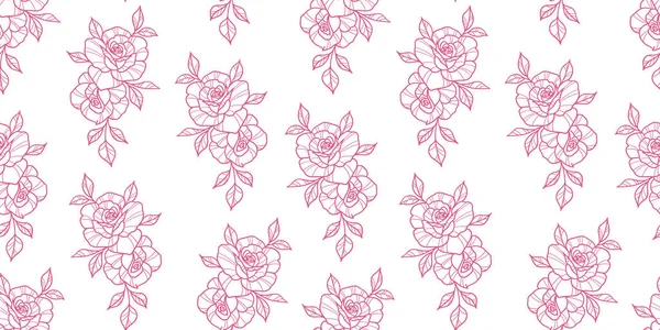 Rose Rose Sur Fond Blanc Motif Répété Sans Couture Papier — Image vectorielle