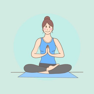 woman cartoon characters illustrations do yoga at home, hobby and life style