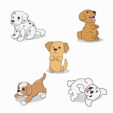 Happy small cute cartoon dog, premium set