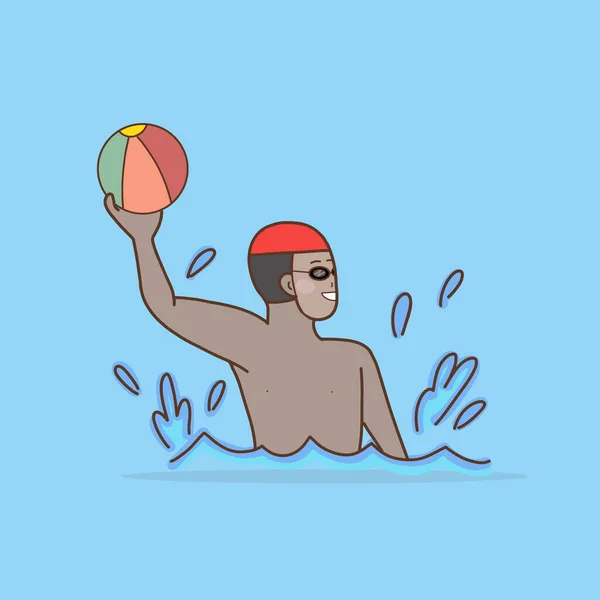 Man Tourist Holding Ball Cartoon Character Illustration Summer Hot Season — стоковый вектор