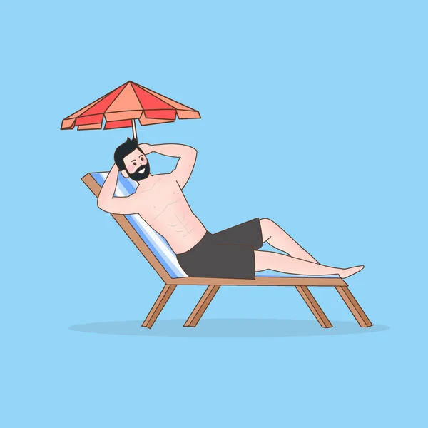 Man Tourist Laying Bed Relaxing Sunbath Summer Hot Season — стоковый вектор
