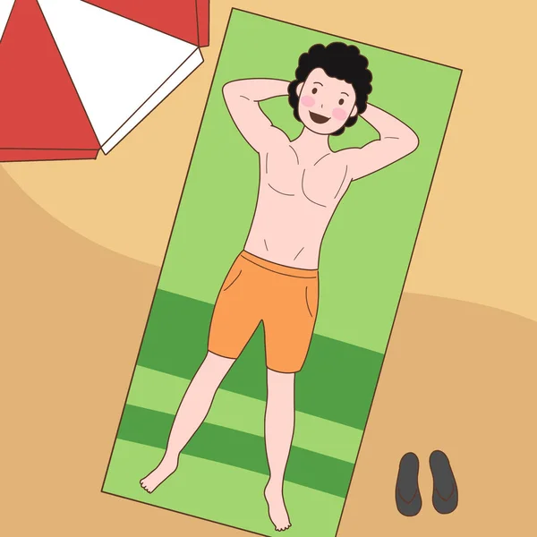Man Laying Sunbathing Beach Rest Relaxation — стоковый вектор