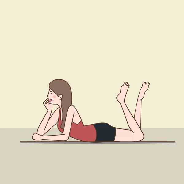 Woman Cartoon Characters Illustrations Laying Relax Minimal Style —  Vetores de Stock