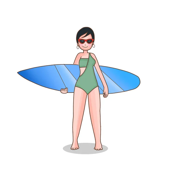 Girl Holding Windsurf Board Summer Event — стоковый вектор