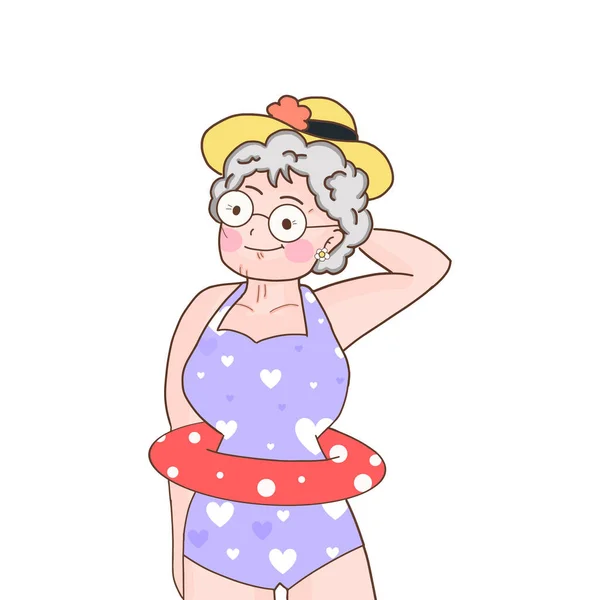 Old Woman Floating Ring Summer Event — 스톡 벡터