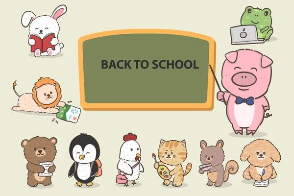 School Animals Back School Animal Cartoon Collection — стоковый вектор