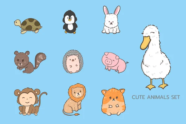 Animales Lindos Mínimo Juego Personajes Dibujos Animados — Vector de stock