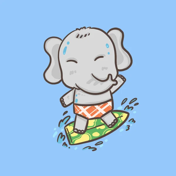 Elephant Cartoon Character Surfing Sea — Stock vektor
