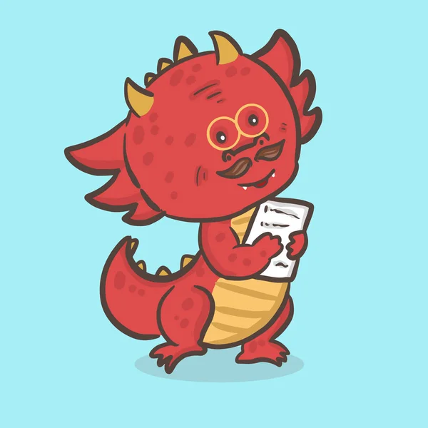 Cute Dragon Cartoon Teacher Character Illustration Back School Concept — Archivo Imágenes Vectoriales