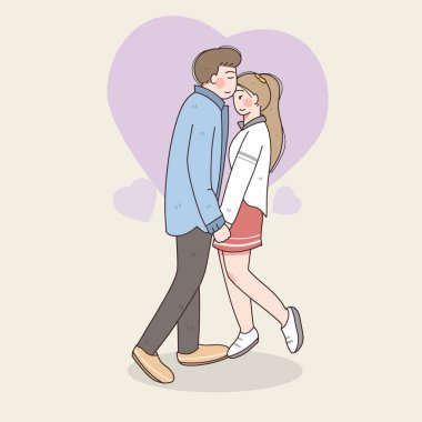 Mutlu çift aşık olur, illüstrasyon, sevgililer günü kutlaması 