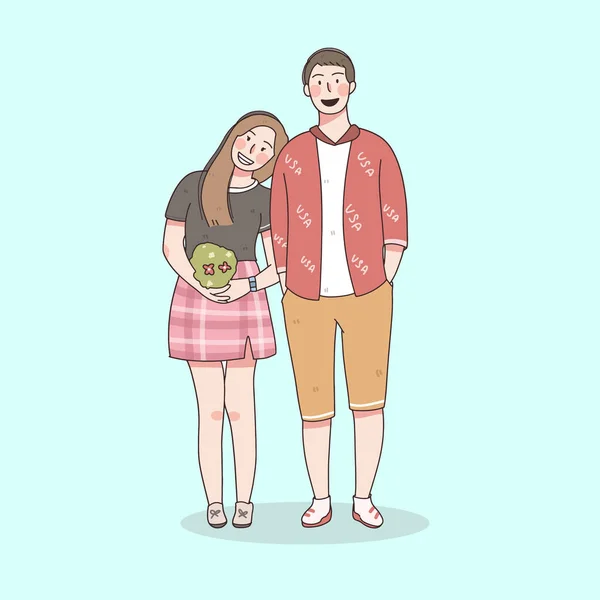 Feliz Pareja Amor Enamorarse Ilustración Celebración San Valentín — Vector de stock