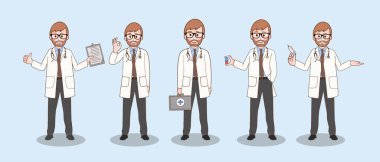 Beyaz önlüklü doktor karakteri koleksiyonu.