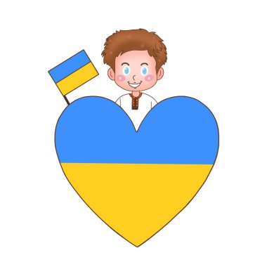 Ukrayna halkı, bayrak tutan genç çocuk, barış sembolü ve savaş kavramı yok. 