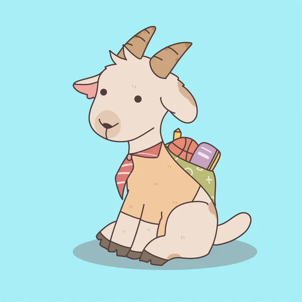 Roztomilý Koza Zvíře Student Charakter Školními Potřebami — Stockový vektor