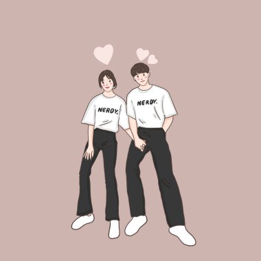 Mutlu çift aşık olur, illüstrasyon, sevgililer günü kutlaması 