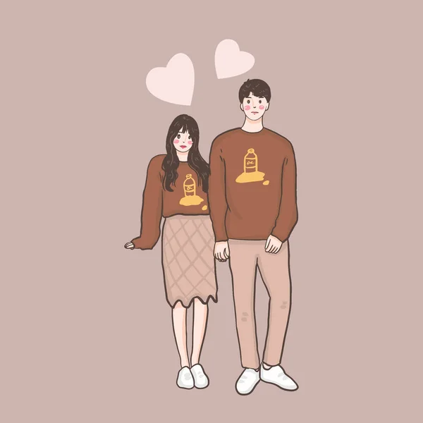 Happy Love Couple Fall Love Illustration Valentine Celebration — 스톡 벡터