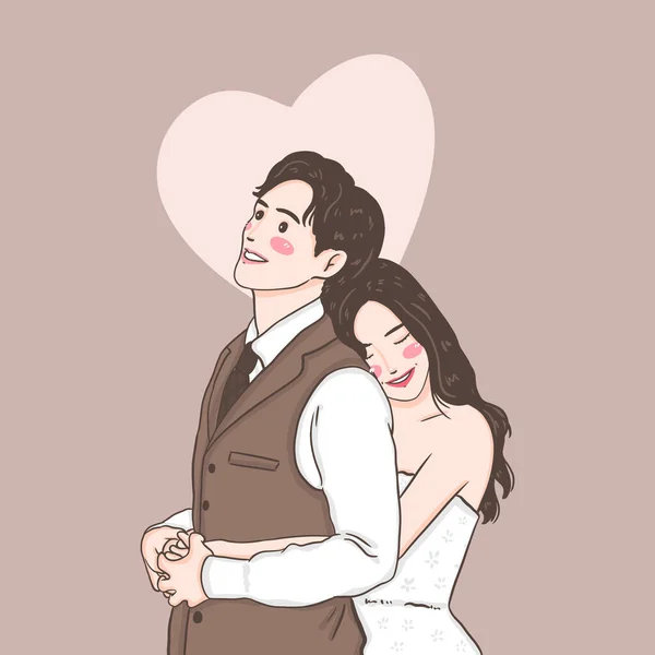 Pasangan Cinta Bahagia Jatuh Cinta Ilustrasi Perayaan Valentine - Stok Vektor